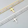 Joyería de Moda Transfronteriza Europea y Americana Collar con Colgante de Cruz Apilado de Tres Capas para Hombres y Mujeres Cadena de Bolas de Acero Inoxidable Cadena Clavicular