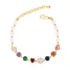 Pulsera de Color Dopamina con Circonita y Perla para Mujer, Pulsera Simple, de Nicho, Exquisita, Blanqueadora, de Gama Alta, Versátil