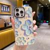 Funda para iPhone 15 con Goteo de Pegamento Estéreo IMD, Flor de Pintura al Óleo con Pedrería, Marco de Lente Electrochapado, Protección contra Caídas