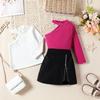 Comercio exterior de Europa y Estados Unidos Amazon traje nuevo de primavera y otoño para niña rayas cuello inclinado manga larga falda de cuero pu en stock