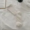 Calcetines de Malla para Mujer Estilo Puro Deseo de Verano Finos con Volantes Ins Simples Borde Enrollado Hueco Color Sólido Calcetines de Ballet hasta la Mitad de la Pantorrilla