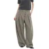Calça Casual Longa de Barra Larga Desconstruída, Estilo Old Money, Calça Reta Abotoada Retro Americana para Homens