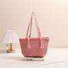 Bolso de Hombro con Borlas de Moda Tejido de Algodón Nuevo Combinable Color Sólido Tejido de Paja Estilo Vacacional Bolso de Playa Casual para Mujer