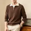Venda Quente Transfronteiriça Moda Clássica Suéter de Tricô com Zíper Meio e Gola Lapela Masculino Fio Fino Tricô Fio Fino Venda Direta da Fábrica
