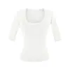 694-Camiseta de Moda Estilo Europeo y Americano con Cuello en U y Mangas Medias para Mujer 2026 Primavera y Verano Nuevo Look Sexy Adelgazante Camiseta Interior Top