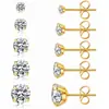 Brinco de zircônia clássico de quatro garras cross-border mais vendido na Europa e nos Estados Unidos, tarraxa de diamante de peça única, acessórios de orelha simples e versáteis da moda
