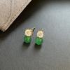 Pendientes de calcedonia verde con microincrustaciones de circonita para mujer, plata de ley S925, exquisitos pendientes de diseño de nicho, pendientes de estilo nacional de alta gama.