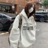 Sudadera con Capucha de Gato de Dibujos Animados Blanca y Gris para Mujer 2026 Nueva Otoño e Invierno Sudadera Estilo Coreano Conjunto Minimalista Top Chaqueta
