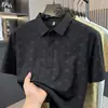 Camiseta masculina de manga curta em seda gelada com gola de lapela e estampa em corpo inteiro, polo casual de verão, vestuário masculino de meia-manga