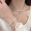 Collar de Cruz de Perlas Estilo Europeo y Americano, Aretes, Pulsera, Cadena para Clavícula Adornada, Collar de Perlas y Cruz Moderno y Único