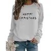 Suéter navideño para mujer Merry Christmas estampado de letras cuello redondo manga larga