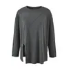 Estilo Perezoso Chica Caliente Blusa Holgada Transpirable con Abertura Diseño de Primavera Empalme Adelgazante Camiseta de Manga Larga Top Corto