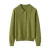 Camisa de cachemira para mujer, 100% cachemira pura de cabra, cárdigan con cuello polo, nuevo estilo otoño e invierno, top suave, elegante, versátil