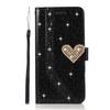 Adecuado para iPhone 17 Pro Funda de Teléfono con Brillo en Forma de Corazón Apple 16 Pro Funda Plegable con Ranura para Tarjetas Funda Protectora