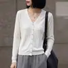 Cardigan de Punto Nuevo para Primavera y Otoño, Cuello en V, de un Solo Botón, Color Sólido, Recto, Casual, Versátil, Suéter, Prenda Exterior para Mujer