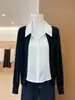 Camisa Camada Baobaojia Estilo Old Money com Gola Reversível, Suéter de Tricô Falso Duas Peças para Mulheres, Blusa de Designer Início do Outono 2026