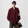 Suéter de tricô com três listras, cardigã masculino, jaqueta, outono/inverno, caimento solto, estilo casual, design novo e popular, atacado para exportação e vendas transfronteiriças
