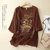 Bordado Gran Marca Liquidación Fin de Temporada Lino Camisa Pequeña Top Mujer Bordado Pesado Holgado Delgado Algodón Lino Manga Corta Camisa Top