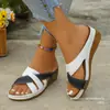 Sandalias de cuña con bloques de color transfronterizas para mujer, talla grande, nuevo estilo de verano 2025, sandalias de playa con tiras cruzadas de suela gruesa, al por mayor 43