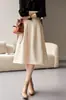 Elegante e Versátil Estilo Th Hepburn Francês Cintura Alta Elegante Aparência Emagrecedora Roupa de Trabalho Versátil Comprimento Médio Saia Evasê