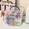 Brinquedo de Enfiar Contas Multicamadas Portátil para Crianças DIY Caixa de Armazenamento Artesanal Caixa de Decoração com Contas Soltas de Plástico Transparente com Tampa