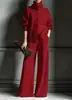 Conjunto de Tricô de 2 Peças Outono e Inverno Novo Europeu e Americano Transfronteiriço Cardigã de Gola Alta Cor Sólida com Manga Longa e Calça de Cintura Alta