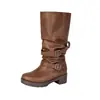 2026 Inverno Estilo Britânico Retro Botas Altas Femininas Bico Redondo Fivela 40-45 Tamanho Grande Botas de Couro Botas Longas Acima do Joelho