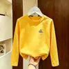 Camiseta Masculina de Algodão Puro com Manga Longa Estilo Coreano Verão Novo Estilo para Crianças de Meia-Idade e Mais Velhas Estampa de Desenho Animado Camada de Base da Moda t