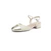 Sandalias Mary Jane de verano 2023 con tacón bajo y punta redonda de piel de vaca, con hebilla y parte trasera vacía, combinables y versátiles para mujer