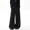 Calça listrada de perna reta levemente aberta, cintura alta, estilo Zen, com bordado plissado, fita de kendo vintage e caimento fluido, calça casual