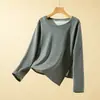Top térmico básico de cuello redondo para mujer con corte irregular para otoño e invierno, con forro de felpa cepillada para mayor calidez
