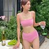 Traje de baño de tres piezas para mujer estilo coreano 2026, color liso, con tirantes finos, falda ajustada a la cadera, para busto pequeño, sexy y moderno