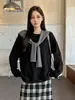 Moletom Gola Redonda de Malha Felpuda Estilo Coreano para Mulheres Outono/Inverno Nova Chegada Estilo Preguiçoso Casual Versátil Manga Longa