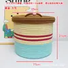 Cesta de almacenamiento de cuerda de algodón con bloques de color, canasta tejida a mano para cosméticos y juguetes, organizador colorido para llaves, libros y revistas