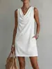 2026 Novo Vestido Feminino de Moda Versátil, Fresco e Doce para Primavera, com Gola Sobreposta e Barra Irregular, Caimento Solto