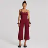 Conjunto de yoga transfronteiriço com linda regata esportiva nas costas, conjunto de calça cropped de perna larga de cintura alta de secagem rápida para corrida e fitness para mulheres