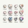 Artículo de Moda Más Vendido: Corazón Asimétrico Deslumbrante Borde Completo de Diamante Transparente Super Brillante Decoración para Uñas Corazón Color Durazno Aurora Transparente
