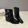 Botines Chelsea de Plataforma para Mujer con Aumento Oculto de Altura, Botas de Motociclista, Nuevo Estilo Otoño/Invierno 2026, Botines Cortos Plegables Estilo Vaquero Occidental Merade