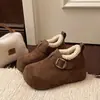 Zapatos Birkenstock para mujer, invierno, con felpa cálida, botas de nieve, slip-on de pelo, suela gruesa, que aumentan la altura, botas de algodón, zapatos de suela gruesa, zapatos para persona perezosa