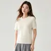 Otoño Invierno Nuevo Suave Cómodo Cachemir Prendas de Punto para Mujer Manga Corta Cuello Redondo Manga Media Capa Base Camiseta Simple Top Ropa Exterior