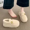 Chinelos Brancos de Pelo com Solado Grosso para Mulheres 2026 Tendência de Inverno Novo Estilo Slip-on Plus Veludo Quente Totalmente Fechados Sapatos de Algodão Birkenstock