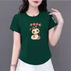 Prosperidade no Comércio Exterior Transfronteiriço, Ano do Serpente, Camiseta Estampada de Manga Curta Redutora de Idade para Mãe, Blusa Solta para Mulheres de Meia-Idade e Idosas