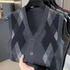 Colete de Tricô Masculino para Outono e Inverno, Colete Suéter Sem Mangas Engrossado, Tamanho Grande, Quente, para Homens de Meia-Idade e Idosos, Colete Cardigan