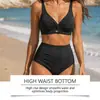 Bikini Zeriluna Rayado Texturizado con Giro Delantero Hueco para Vacaciones en la Playa Traje de Baño Francés Transpirable y Cómodo