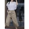 22628 Damei Ai Yuan 2025 Novo Branco Redutor de Idade Top Moda Calças Casuais Calças Largas Cropped Feminino Tendência