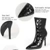 Botines de Mujer hasta la Pantorrilla con Punta Fina y Tacón Delgado, Estilo Elegante con Puntada de Molino y Cierre Lateral, Botas de Moda de Tacón Ultra Alto