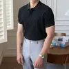 Nova Moda Verão Listrado Cor Sólida Curto-manga Camisa Polo Casual Retro All-match Lapela T-shirt Camisola