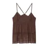 Top tipo camisola casual de moda bordado para mujer, popular en INS europeo y americano, tela transparente, transfronterizo de AliExpress, color café, color albaricoque