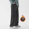 Calças Jeans Masculinas Outono e Inverno 2024 Cor Sólida Lã Grossa Reta Solta Perna Larga Retrô Casual Longas Cross-Border