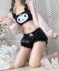 Huanye Nuevo Sujetador de Corazón de Chica Japonesa Lindo Sujetador Tubo de Terciopelo Negro Kuromi Traje Ropa de Casa Pijama